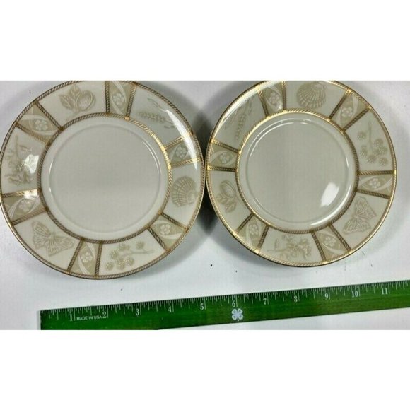 2 Mikasa Fine China Saucer Plates Nature's Theme Nancy Green Beige Gold Japan 6" - Picture 6 of 8